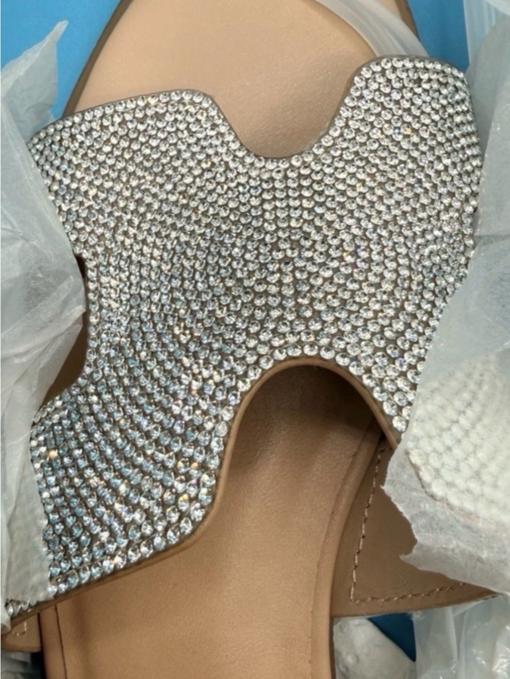 A New Day Silver Beige Beaded Slide Sandals Women’s Size 8.5 Slip On
